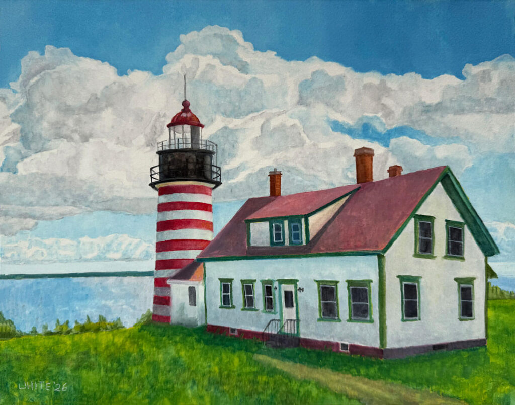 A painting of the light keeper's house, West Quoddy Head Light in Lubec, Maine.
