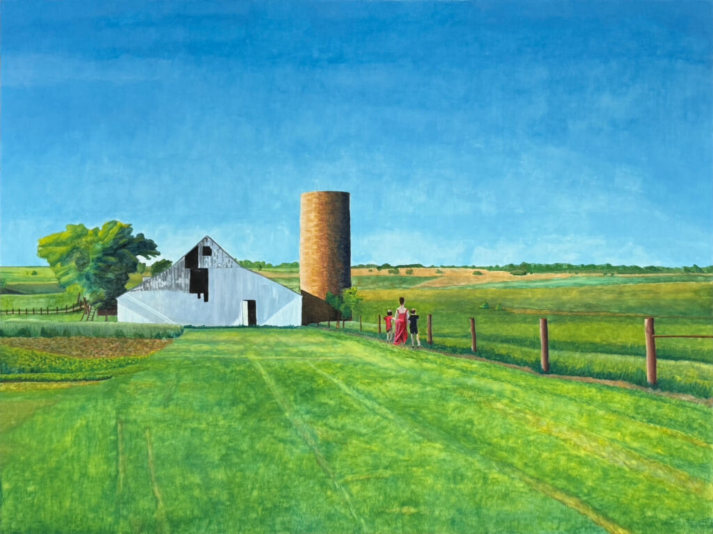 Painting of a barn and silo